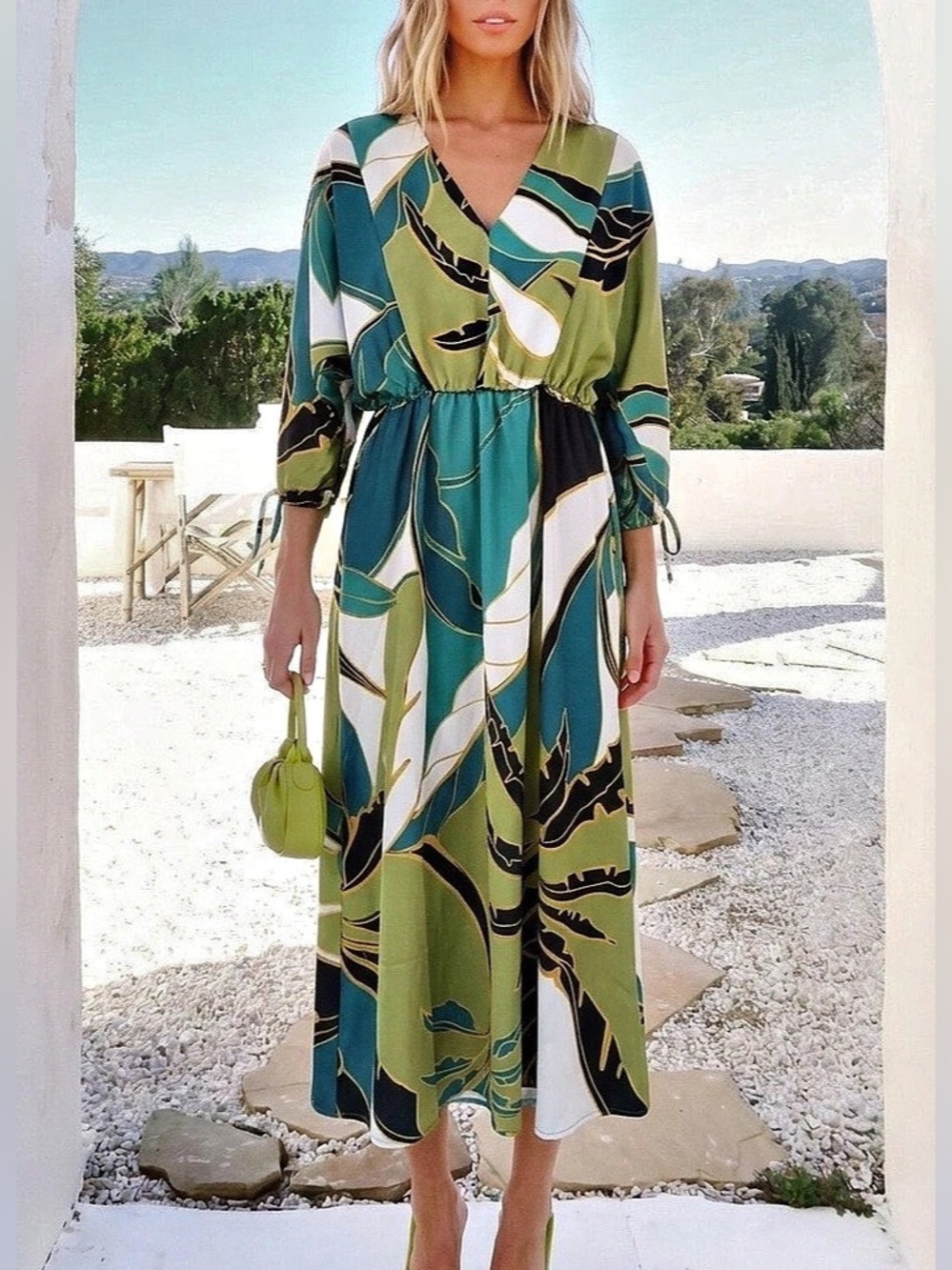 Elie Tahari Abstract Midi Dress in Green & Blue Size XS NWT